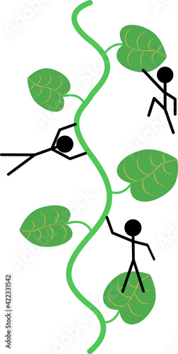 Little men climbing a giant plant