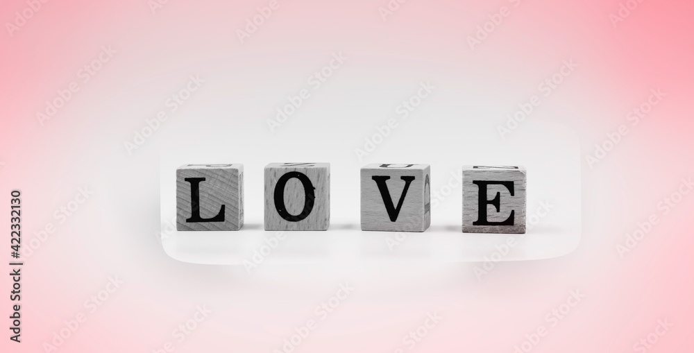 In selective focus of LOVE word written on Wood block, In selective focus of LOVE word written on Wood block,