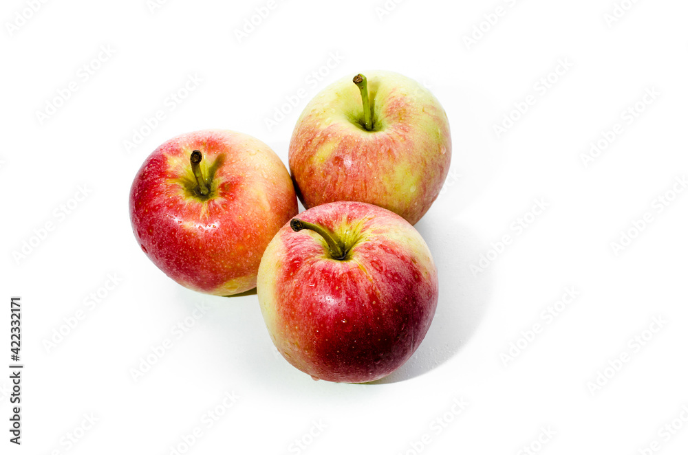 Three fresh apples isolated on white background. Copy space Three fresh apples isolated on white background. Copy space