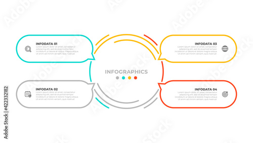 Vector infographic thin line design with circle and icons. Business concept with 4 options or steps.
