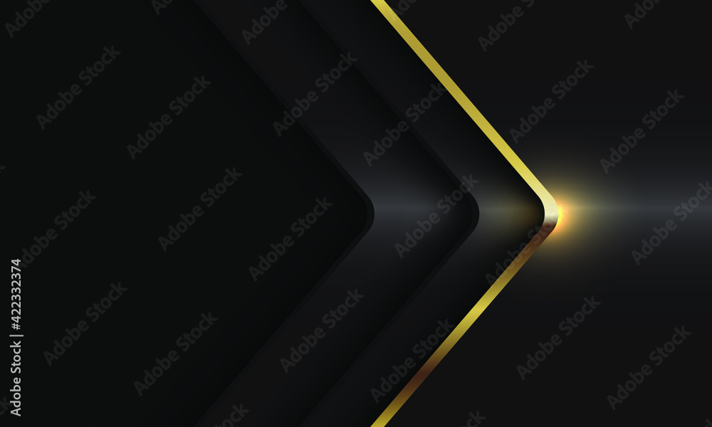 Abstract gold line arrow shadow curve direction on dark grey metallic ...
