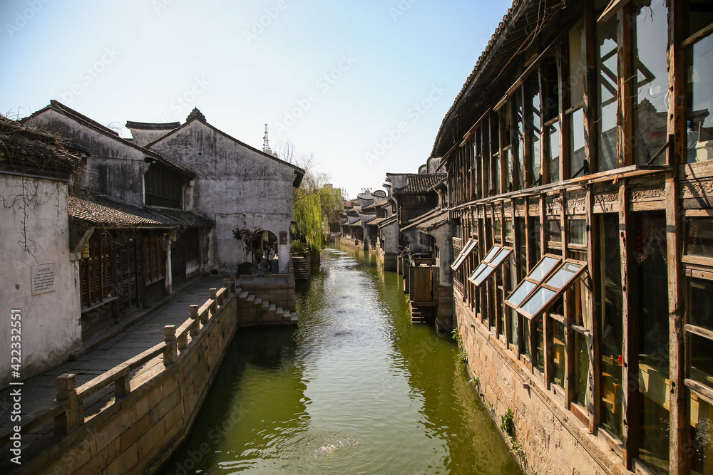 Old houses along the banks of the river