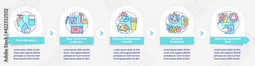 Avoiding microplastics tips vector infographic template. Drink tap water presentation design elements. Data visualization with 5 steps. Process timeline chart. Workflow layout with linear icons
