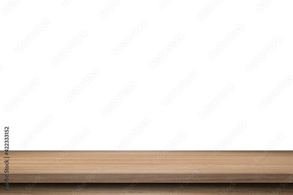 Empty wood table on isolate white background and display montage with copy space for product. Empty wood table on isolate white background and display montage with copy space for product.