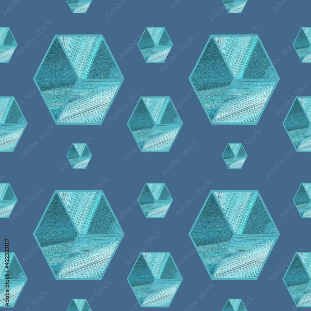 Seamless geometric pattern, blue hexagons. Seamless geometric pattern, blue hexagons.