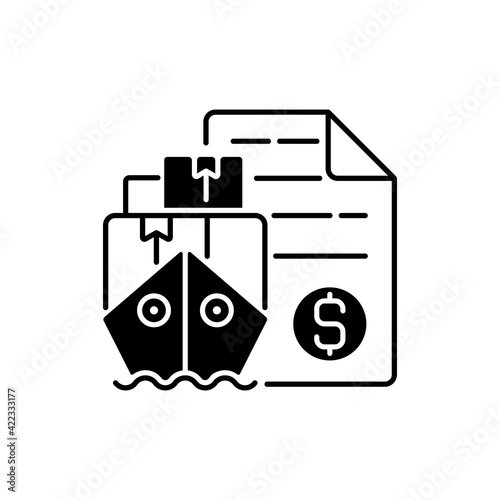 Shipping and freight broker black linear icon. Comission cargo delivery. Financial deal for exporting and importing goods. Outline symbol on white space. Vector isolated illustration