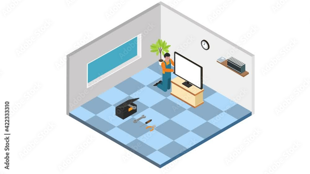 Male technician repairing television in living room Male technician repairing television in living room