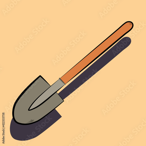 garden shovel hand drawing symbol icon outline flat illustration on light background. Vector