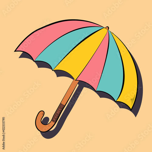 umbrella hand drawing symbol icon outline flat illustration on light background. Vector
