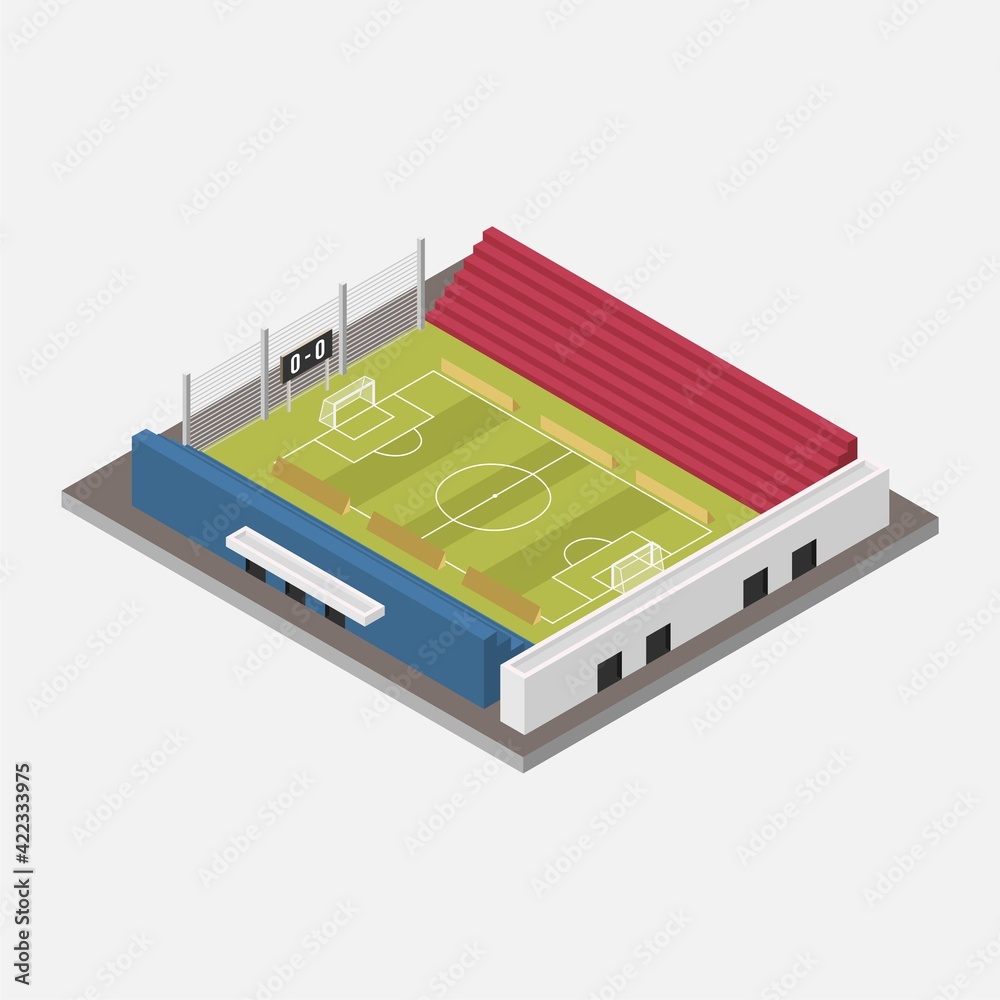 Isometric soccer field stadium building for football sport isolated vector illustration Isometric soccer field stadium building for football sport isolated vector illustration