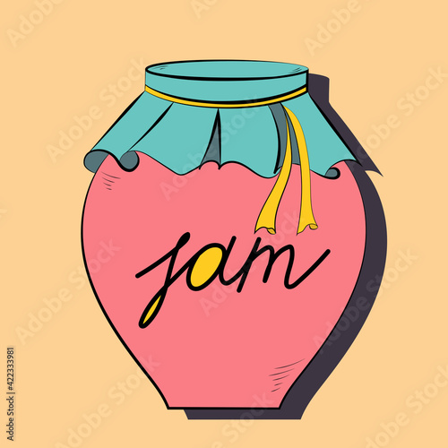 jar with jam hand drawing symbol icon outline flat illustration on light background. Vector
