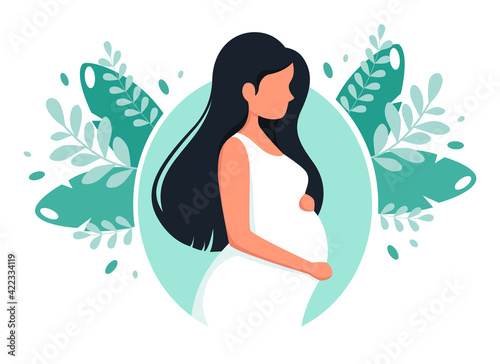 Pregnant woman. Pregnancy, motherhood concept. Vector illustration.