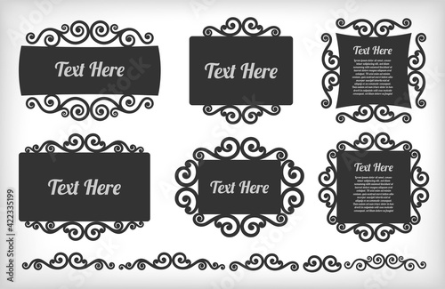 Set of ornamental frame with swirls on white background. Flourish frame in black. Decorative frame. Vector illustration.