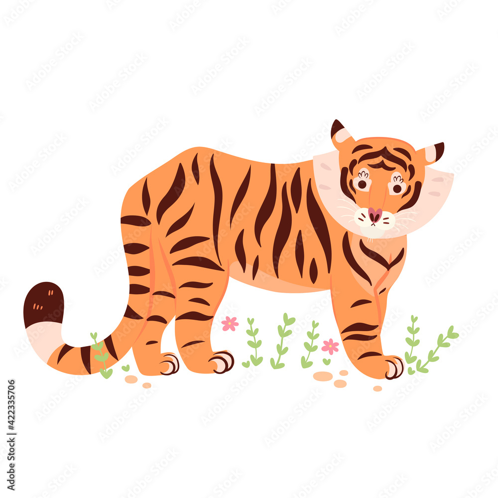Cute cartoon tiger isolated on white background. Vector graphics. Cute cartoon tiger isolated on white background. Vector graphics.