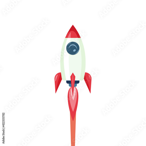 Vector illustration concept rocket launch. Space ship icon in flat style.