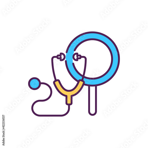 General practitioner doctor RGB color icon. Patient health examination. Stethoscope of general practitioner. GP appointment. Search for therapist. Hospital service. Isolated vector illustration