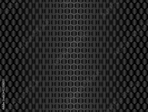 Vector black carbon fiber seamless background. Abstract cloth material with hexagonal cells for car tuning or service. Endless web texture or page fill pattern