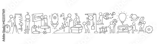 Sketch of physics lab with working little people