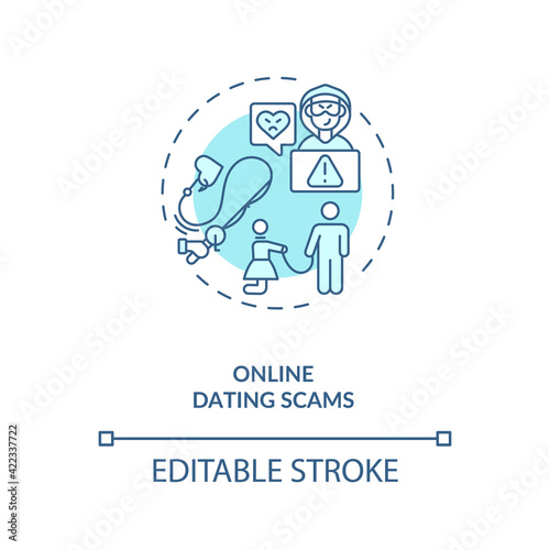 Online dating scams concept icon. Scammers on dating website and blackmail ideas thin line illustration. Play with other people feelings vector isolated outline RGB color drawing. Editable stroke