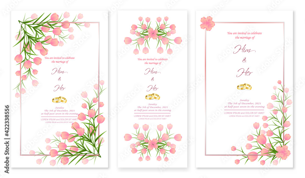 Wedding Invitation Card with flowers elements are isolated and editable.