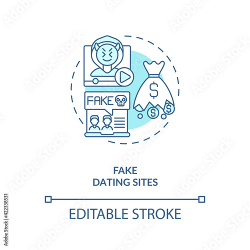 Fake dating website concept icon. Non-existing site to steal money from users idea thin line illustration. Avoid app scammers isolated outline RGB color drawing. Editable stroke