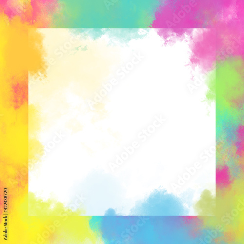 dry color smoke or explosion on Holi celebration template with white copy space