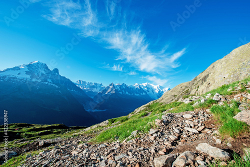 Obraz na płótnie Beautiful mountain landscape with stones in French Alps, massif La Blanc. (Harmony, tourism, meditation - concept) w salonie