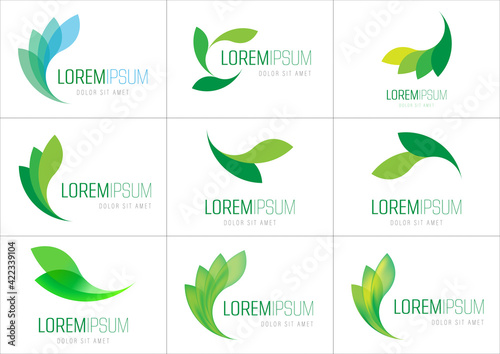 Set of 9 beautiful modern logos with eco vegetal nature elements - vector