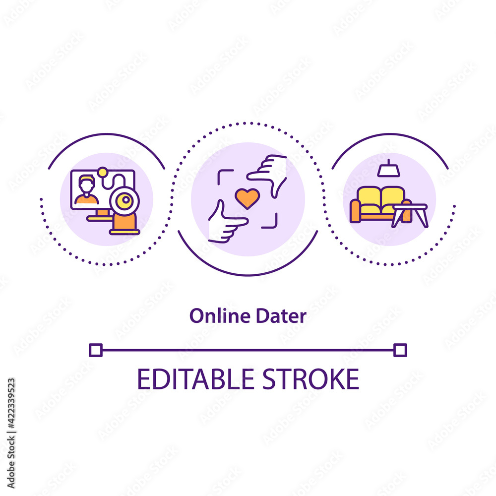 Online dater concept icon. Person who is trying to find partner using online website. Meeting new love idea thin line illustration. Vector isolated outline RGB color drawing. Editable stroke