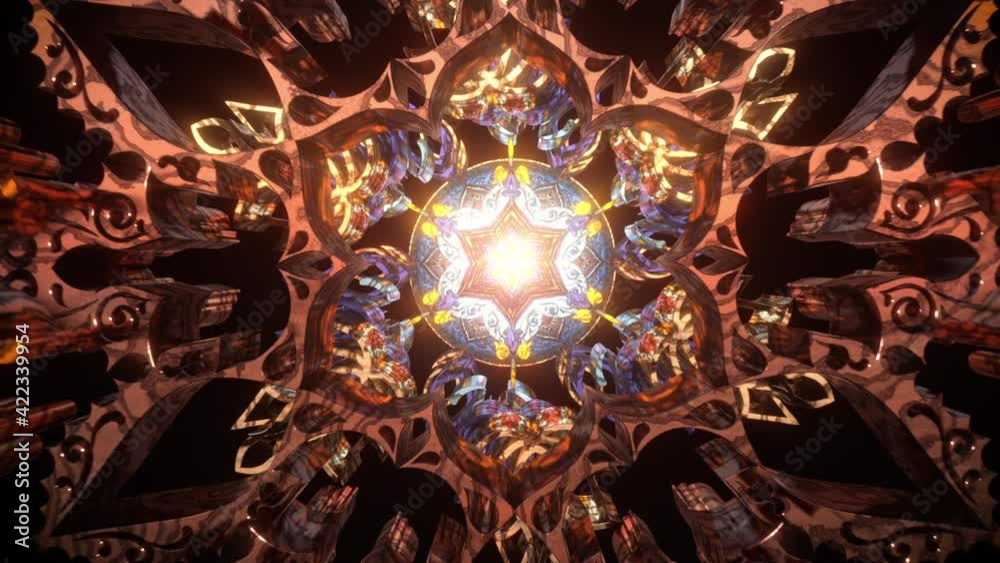 3D kaleidoscope mandala abstract background of trippy art psychedelic trance to open third eye with visuals energy chakra futuristic audiovisual vj seamless loop