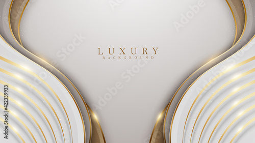 Elegant white overlap brown shade background with line golden elements. Realistic luxury paper cut style 3d modern concept. vector illustration for design.
