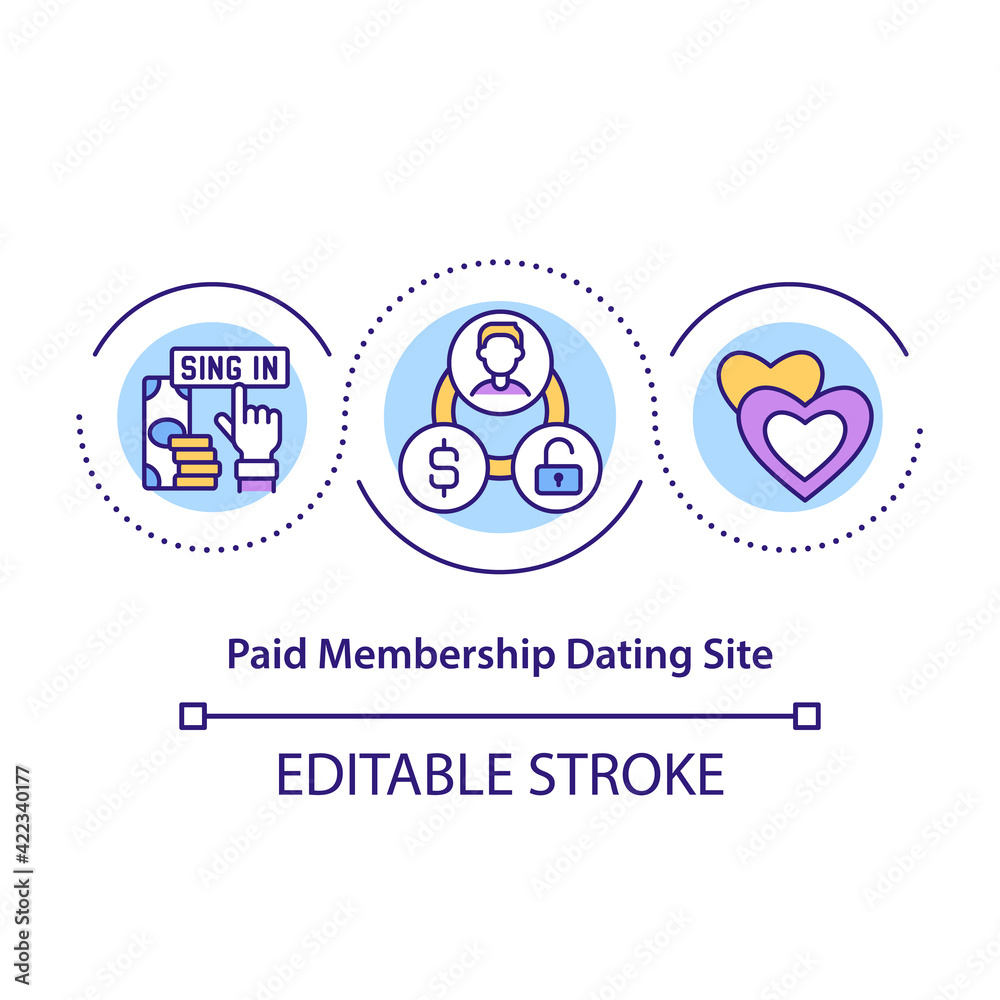Paid membership dating site concept icon. Paying money to find someone who will love you. Communication idea thin line illustration. Vector isolated outline RGB color drawing. Editable stroke