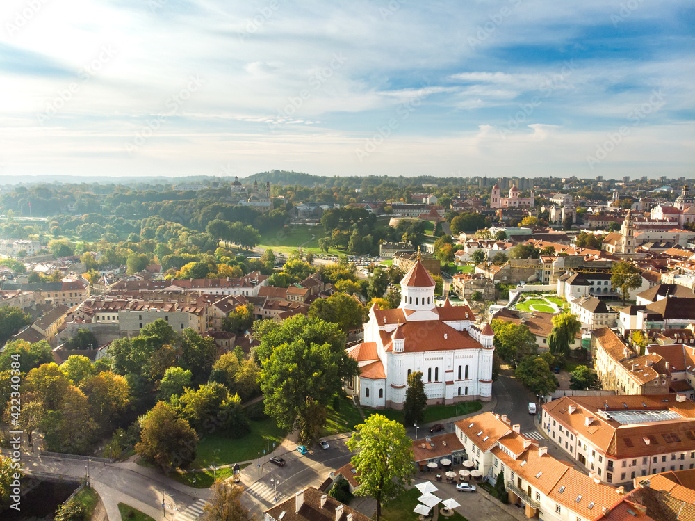 Aerial view of Vilnius Old Town, one of the largest surviving medieval old towns in Northern Europe. Summer landscape of UNESCO-inscribed Old Town of Vilnius, the heartland of the city. Aerial view of Vilnius Old Town, one of the largest surviving medieval old towns in Northern Europe. Summer landscape of UNESCO-inscribed Old Town of Vilnius, the heartland of the city.