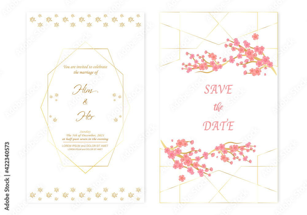 Wedding Invitation Card with flowers elements are isolated and editable.