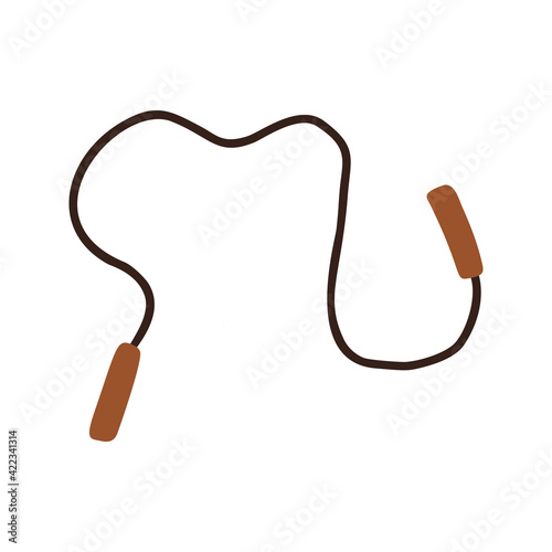 Single clipart jump rope of sports equipment set. Cute vector hand drawn illustration. Training at home. Fitness clipart about healthy lifestyle. Sports in home. Isolated on white background.