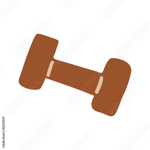 Single clipart dumbbell of sports equipment set. Cute vector hand drawn illustration. Training at home. Fitness clipart about healthy lifestyle. Sports in home. Isolated on white background.