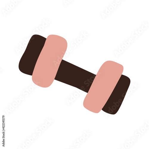 Single clipart dumbbell of sports equipment set. Cute vector hand drawn illustration. Training at home. Fitness clipart about healthy lifestyle. Sports in home. Isolated on white background.