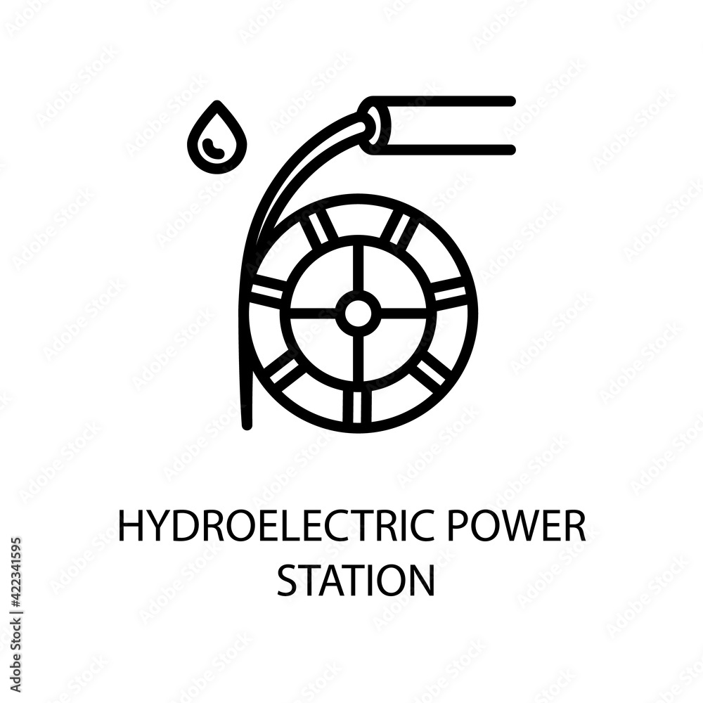 Hydroelectric Power Station Line Icon In A Simple Style. Alternative energy. Clean ecology. Vector sign in a simple style isolated on a white background. 64x64 pixel.