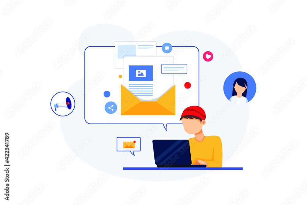 Young man receives many emails Young man receives many emails