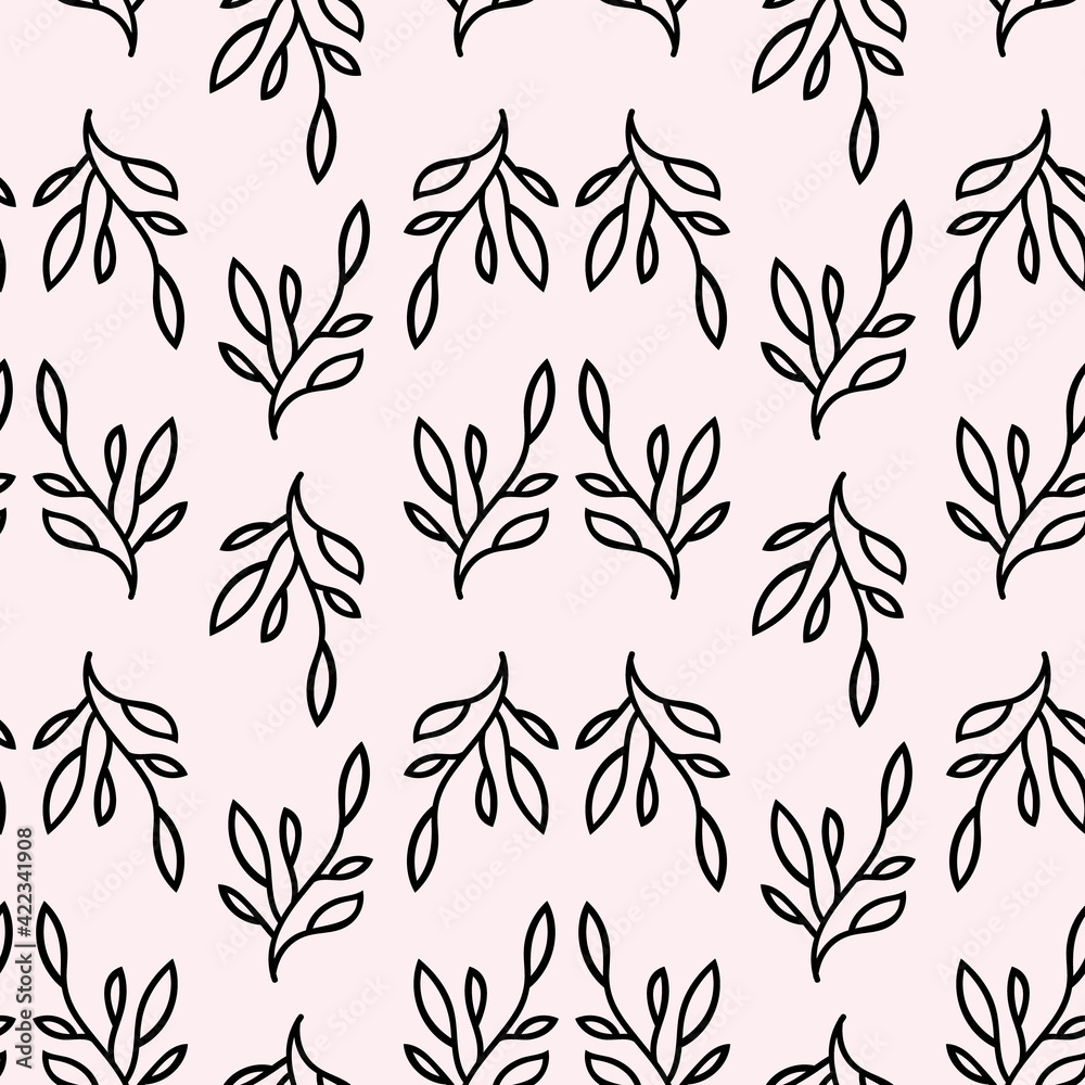 Fototapeta premium Black and pink leaf seamless repeat pattern vector design