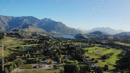 Aerial scenic shot of colorful landscape, Central Otago, New Zealand photo