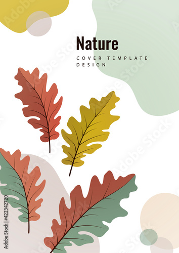 Bright creative autumn oak leaves on a light background. Template for your design. Vector