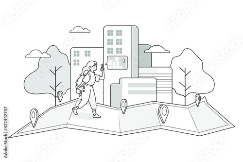 Navigation on your smartphone. Tourist man is guided in an unfamiliar place with help phone.