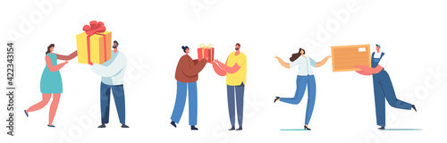 Happy Loving Man Prepare Gift to Woman. Boyfriend Giving Present to Girlfriend for Birthday, Christmas, New Year