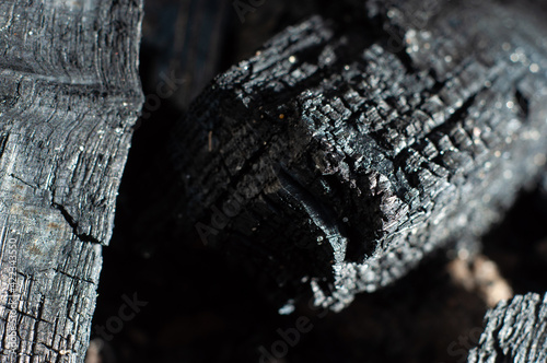 High-quality charcoal close-up, macro photography