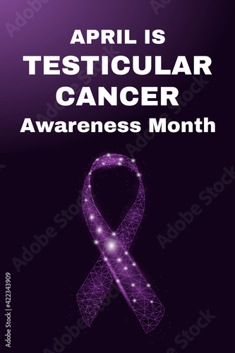 Ribbon awareness Testicular Cancer.  Banner template with glowing low poly. Futuristic modern abstract.  Isolated on black background. Vector illustration.