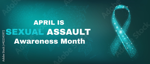 Sexual assault awareness day concept. Banner template with glowing low poly. Futuristic modern abstract. Isolated on dark background. Vector illustration.	
