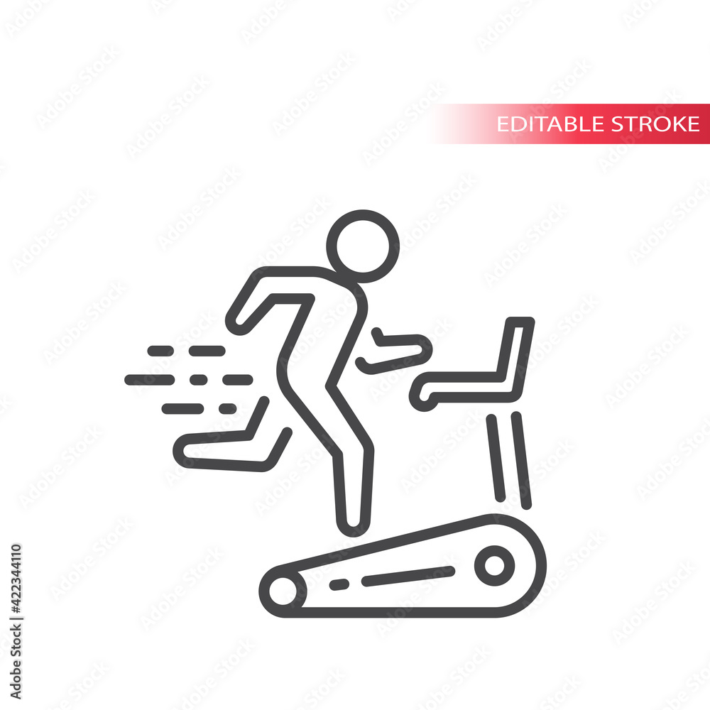Person running on treadmill line vector icon. Man and workout, fitness symbol, editable stroke. Person running on treadmill line vector icon. Man and workout, fitness symbol, editable stroke.