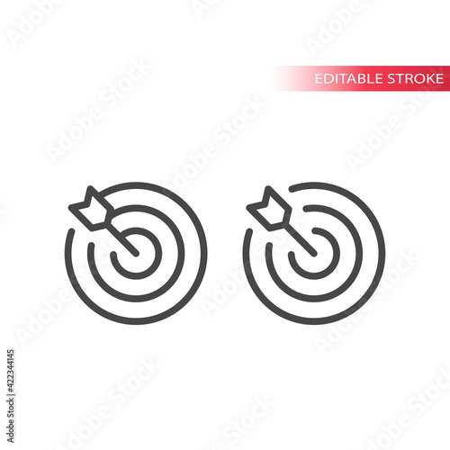 Target and arrow line vector icon. Business goals and success darts symbol, editable stroke.