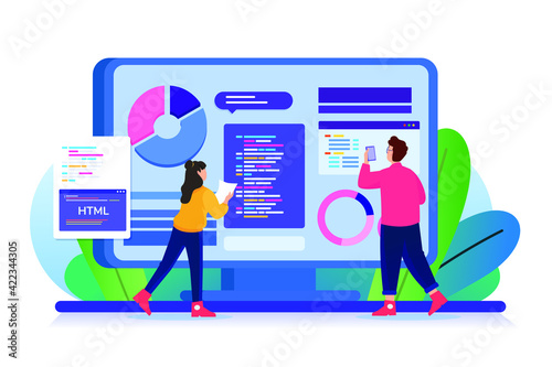 Man and woman are doing research together